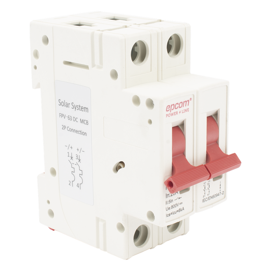 Protección Térmica/ Interruptor 2P, 20 A, Corriente Directa 800 Vcc para Aplicación Fotovoltaica Montaje Riel DIN
