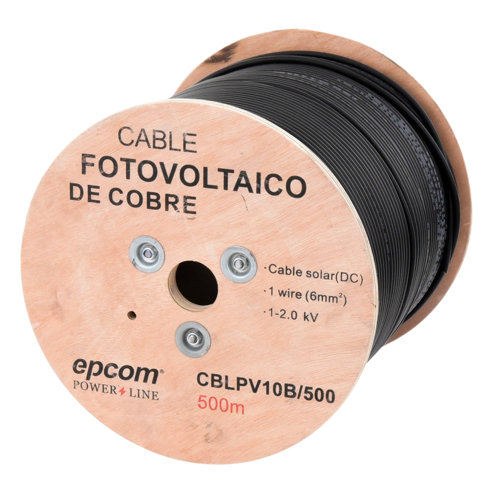 Carrete de 500 Metros / Cable Fotovoltaico Negro / 6mm² (10AWG) / Material COBRE / 2000 Vcc