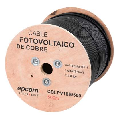 Carrete de 500 Metros / Cable Fotovoltaico Negro / 6mm² (10AWG) / Material COBRE / 2000 Vcc