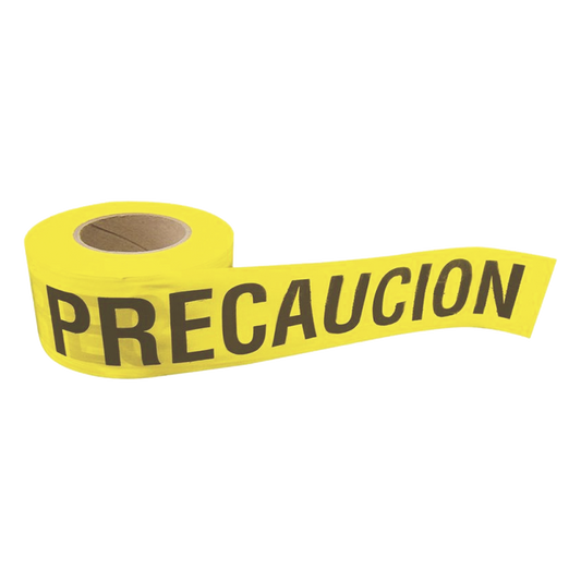 Cinta para barricada "PRECAUCION" de 100 m y ancho de 3".