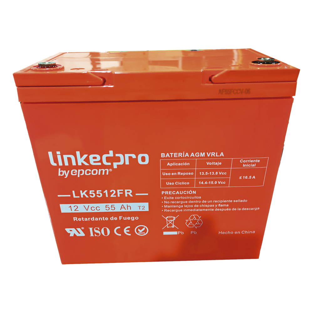 Batería de respaldo 12 V | 55 Ah | AGM | Certificada UL94-V0 Retardante a la Flama | Especial para Seguridad Electrónica | UPS | Sistemas de