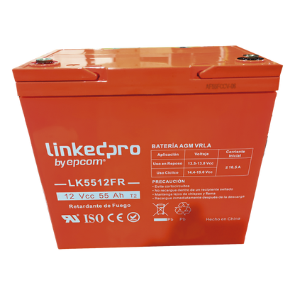 Batería de respaldo 12 V | 55 Ah | AGM | Certificada UL94-V0 Retardante a la Flama | Especial para Seguridad Electrónica | UPS | Sistemas de