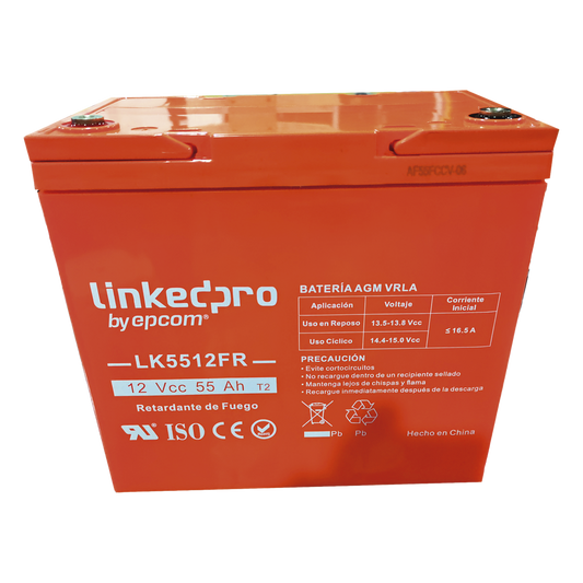 Batería de respaldo 12 V | 55 Ah | AGM | Certificada UL94-V0 Retardante a la Flama | Especial para Seguridad Electrónica | UPS | Sistemas de