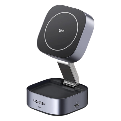 Cargador Inalámbrico 2 en 1 25W / Tecnología Magnética Qi 2 / 15W para Teléfono + 5W para Auriculares / Puerto USB-C 5W / Protecciones Múltiples