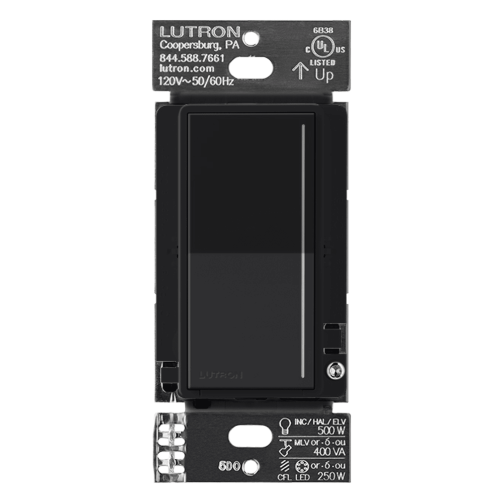 Atenuador de pared táctil Sunnata Pro LED+ con barra de luz, 250 W LED o 500 W incandescente a 120 V, requiere neutro, color negro Midnight satinado
