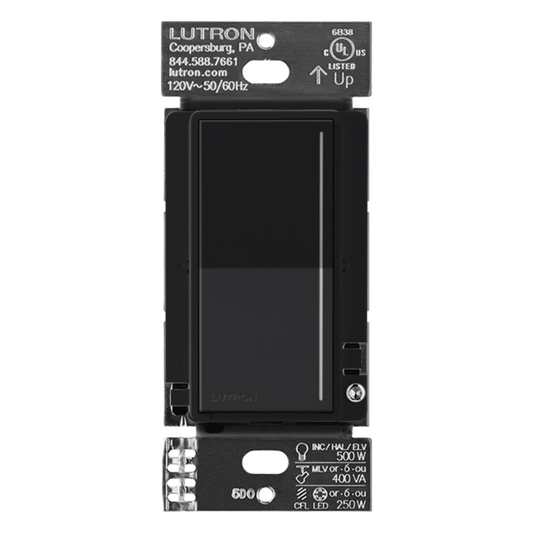 Atenuador de pared táctil Sunnata Pro LED+ con barra de luz, 250 W LED o 500 W incandescente a 120 V, requiere neutro, color negro Midnight satinado