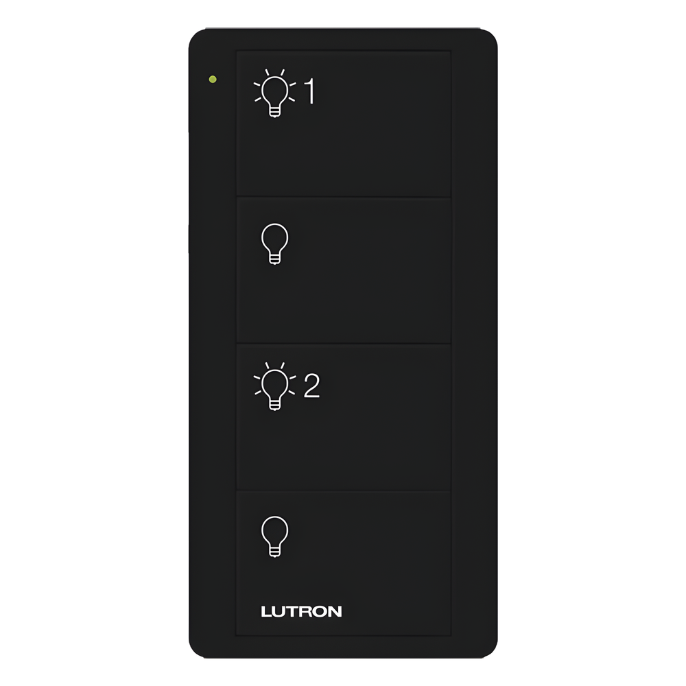 Control Pico inalámbrico de 4 botones color negro para encender y apagar 2 grupos de luces, compatible con Caseta Wireless, RA2 Select, RadioRA 2 y
