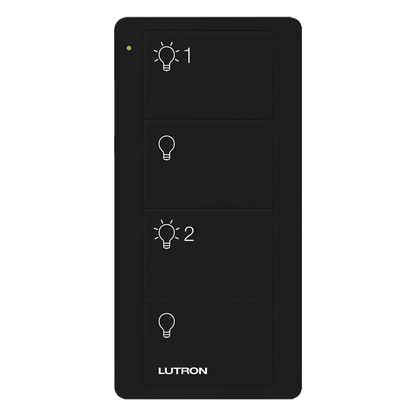 Control Pico inalámbrico de 4 botones color negro para encender y apagar 2 grupos de luces, compatible con Caseta Wireless, RA2 Select, RadioRA 2 y