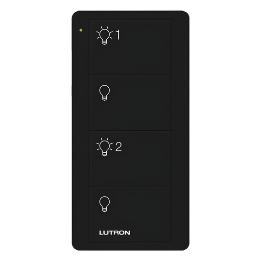 Control Pico inalámbrico de 4 botones color negro para encender y apagar 2 grupos de luces, compatible con Caseta Wireless, RA2 Select, RadioRA 2 y