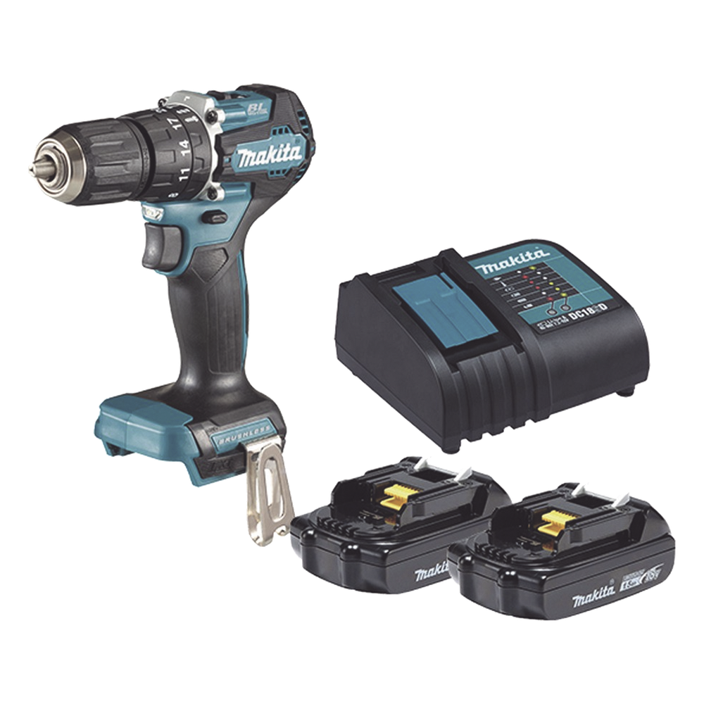 Rotomartillo/Taladro Inalámbrico SIN CARBONES, Broquero de 1/2", 1,700 RPM, 18V, Torque: 42 N.m C/2 Bat. (1.5Ah) y Cargador.