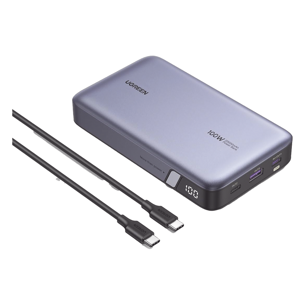 Power Bank de 20000mAh | 3 Salidas 100W Max. | USB-A + 2 USB-C | PD 3.0 | QC3.0 | FCP | SCP | Pantalla Inteligente | Carcasa Ignifuga | Color Gris |