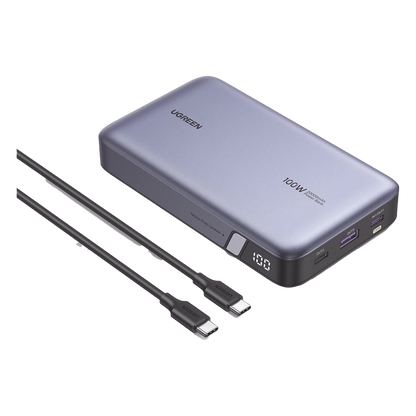 Power Bank de 20000mAh | 3 Salidas 100W Max. | USB-A + 2 USB-C | PD 3.0 | QC3.0 | FCP | SCP | Pantalla Inteligente | Carcasa Ignifuga | Color Gris |