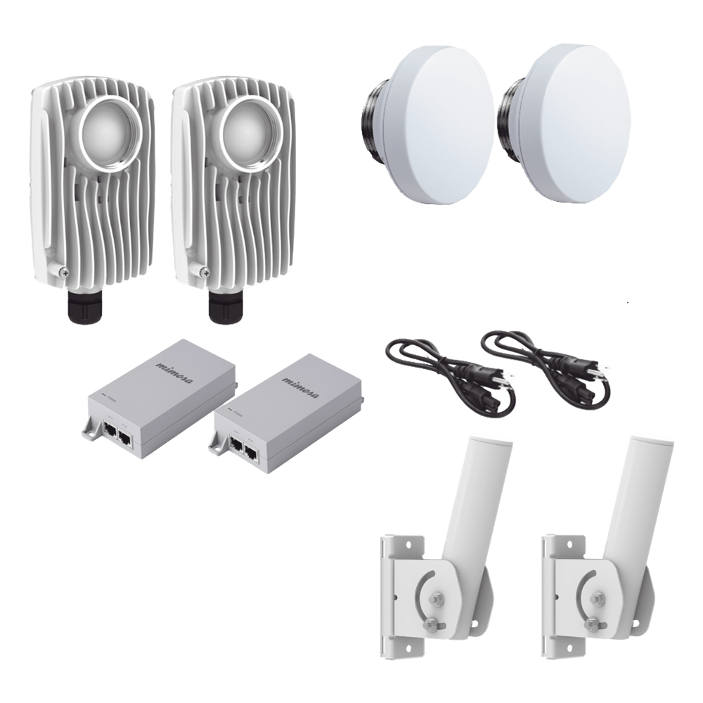 Kit de 2 radios C6X con 2 antenas de (12 dBi), rango de frecuencia extendida (4.9 a 6.4 GHz), incluye inyector POE, cable de alimentación y 2