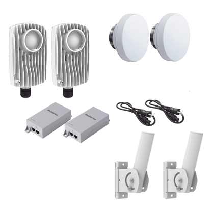 Kit de 2 radios C6X con 2 antenas de (12 dBi), rango de frecuencia extendida (4.9 a 6.4 GHz), incluye inyector POE, cable de alimentación y 2