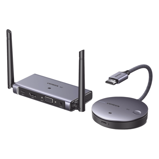 Transmisor y Receptor Inalámbrico HDMI / 4K@30Hz / 50m (164 ft) Alcance / Salida HDMI y VGA Simultánea / Audio 3.5mm / Plug & Play / USB-C / Banda 5
