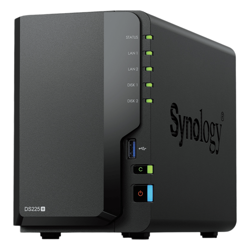 NAS DiskStation DS225+ | 2 Bahías | Intel Celeron J4125 | 2 GB DDR4 | Hasta 40 TB | Puertos 1GbE y 2.5GbE | USB 3.2 Gen 1 | Compatible con RAID |