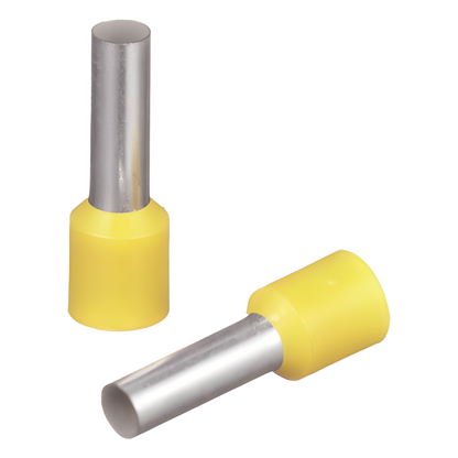 Ferrúl de cobre DIN Amarillo para Cable 10 AWG con largo 12 mm. Paquete de 100 Piezas