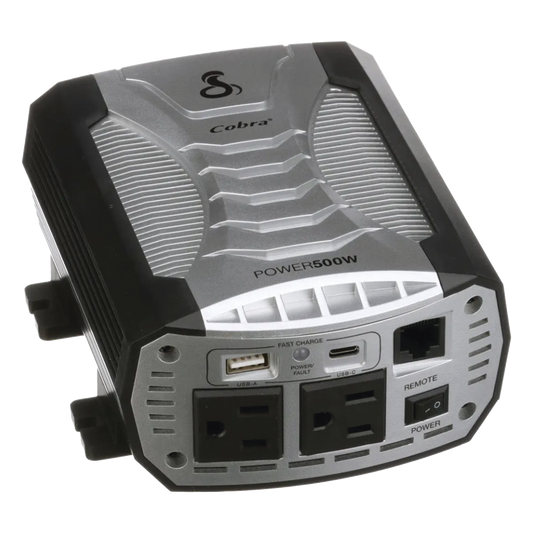 Inversor de Potencia / 500W Continuos / 1000W Pico / 2 Salidas AC GFCI / USB-A y USB-C Carga Rápida / Protección Pentagon / 12V DC a 115V AC