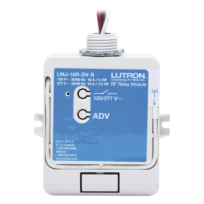 Módulo de relé de radiofrecuencia con tecnología Softswitch, conmuta hasta 16 A de propósito general, 120/277 V, apto para plenum, compatible con RA2
