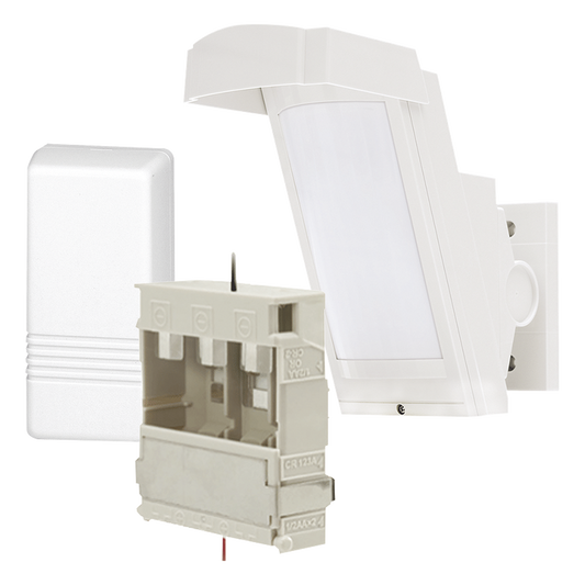Detector de Movimiento PIR Antimascara / 100% Exterior / Inalámbrico / Hasta 12 metros a 85°; de cobertura/ Instalación a 3 metros / Incluye