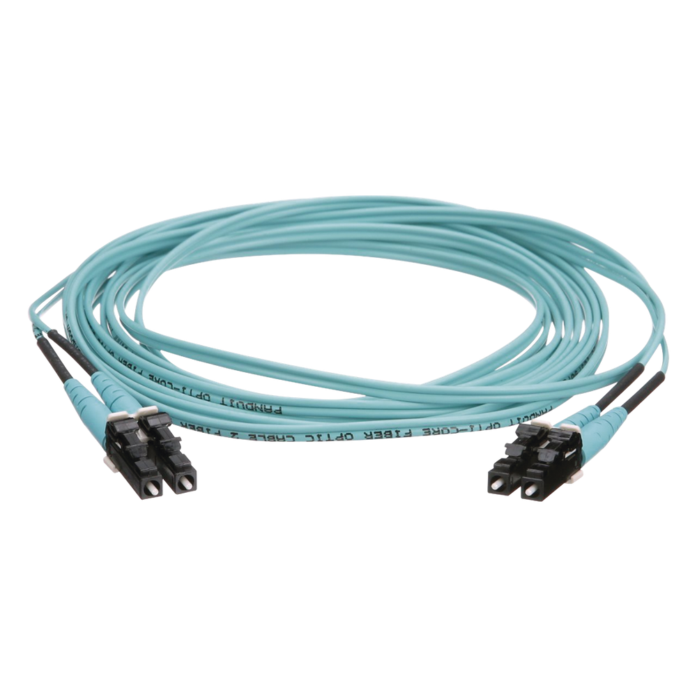 Jumper de Fibra Óptica Multimodo 50/125 OM4, LC-LC Duplex, OFNR (Riser), Color Aqua, 15 Metros (49.21 Pies)