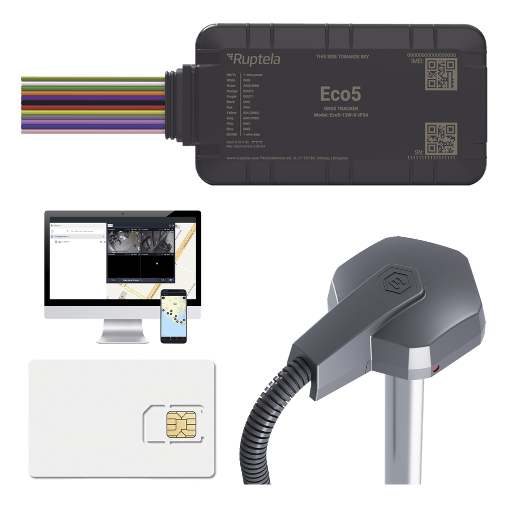 KIT Dispositivo de Rastreo Vehicular/ Sensor nivel de combustible cableado / Conectividad LTE Cat1 y LTE-M / BLE 5.0 / GNSS U-blox / Carcasa IP54