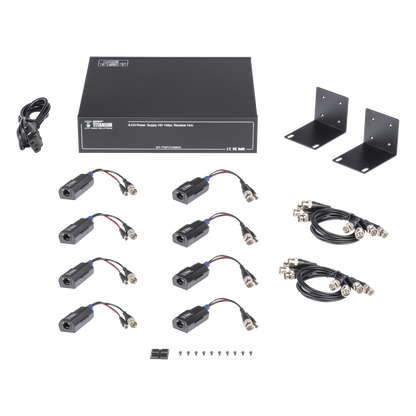 Kit de TRANSCEPTOR ACTIVO DE 8 CANALES / VIDEO+PODER en un solo Cable UTP / 150 metros en 4K, 200 metros en 5 MP/ Envía 36 Vcc y Recibe 12 Vcc / TODO
