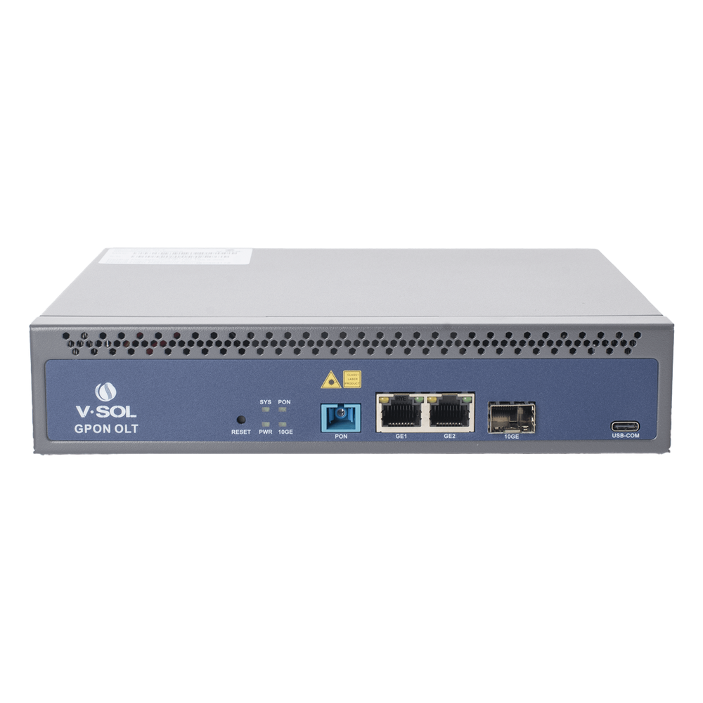 OLT de 1 puerto GPON SC/UPC + 3 puertos Uplink (2 puertos Gigabit Ethernet + 1 puerto SFP/SFP+), Fuente de alimentación redundante AC/DC , hasta 128