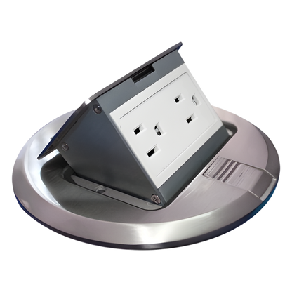 Mini Caja de Piso Redonda Acero Inoxidable (2 Contactos) (11000-12201)