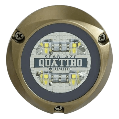 Luz led marina sumergible SeaBlaze Quattro, emite luz multicolor de 2000 lúmenes, fabricada en bronce naval con grado de protección IP68