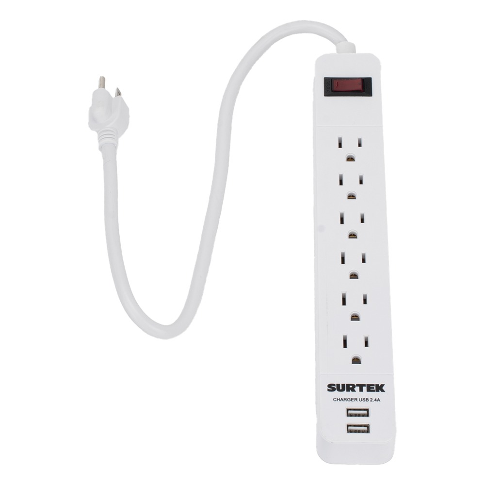 Multicontacto con 6 contactos aterrizados y 2 puertos usb.