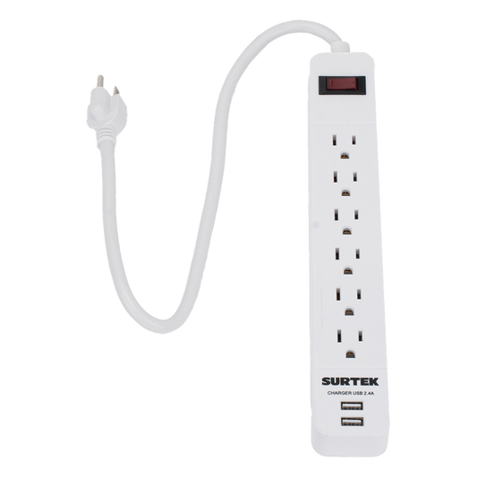 Multicontacto con 6 contactos aterrizados y 2 puertos usb.
