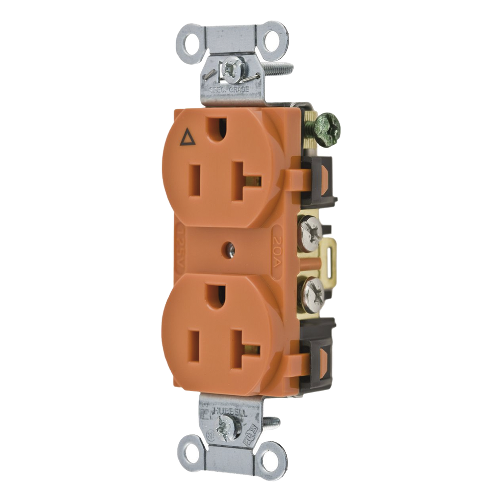 Contacto Dúplex Grado Comercial / 20A 125V / Conexión a Tierra Aislada / 2 Polos 3 Hilos / NEMA 5-20R / Color Naranja