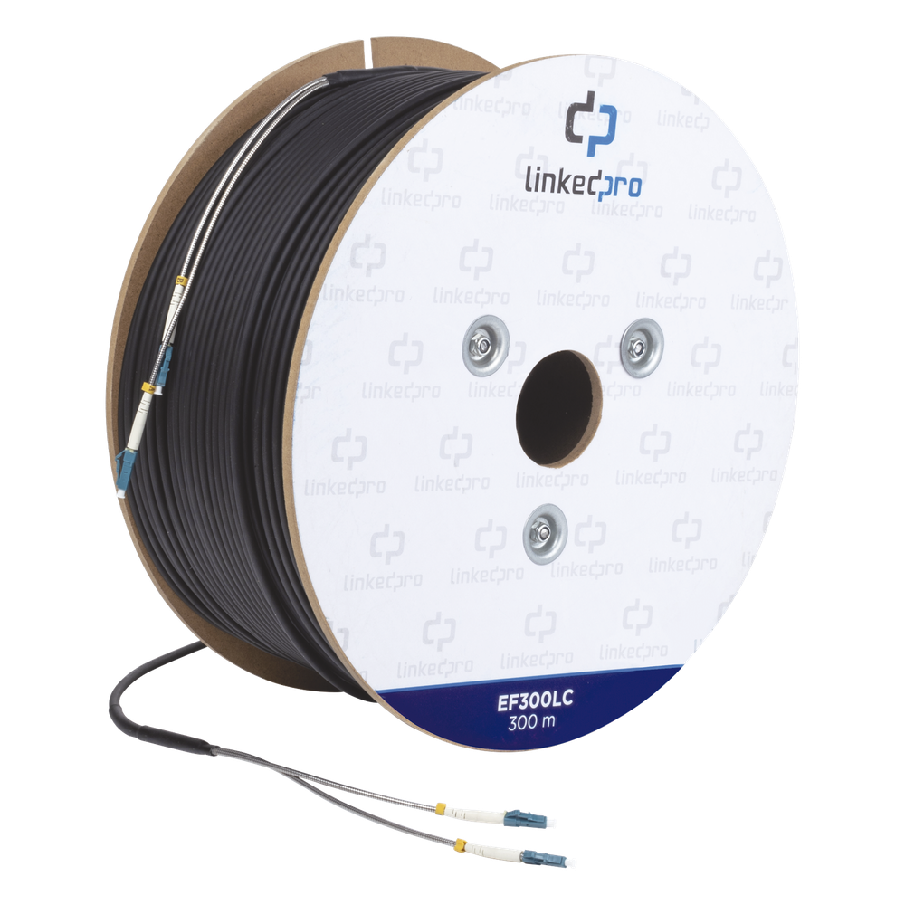 Carrete de Fibra Óptica Monomodo con Conectores LC-LC Duplex, Reforzada con Kevlar, de 300 Metros (984.25 Pies), Para Instalaciones Subterráneas por
