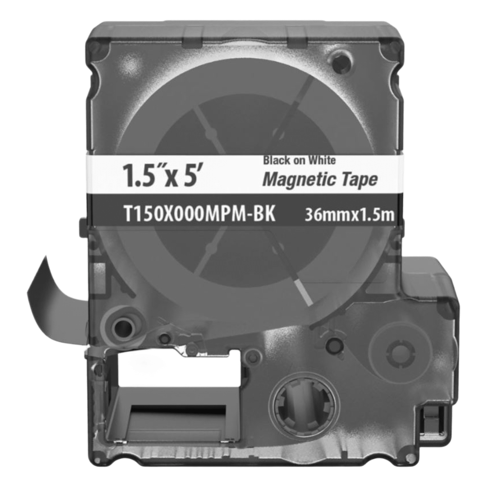 Casete de Etiquetas Magnéticas de Cinta Continua, Color Blanco Sobre Negro, Uso Interior, 36 mm (1.42 pulgadas) de Ancho x 1.5 Metros (4.92 pies) de