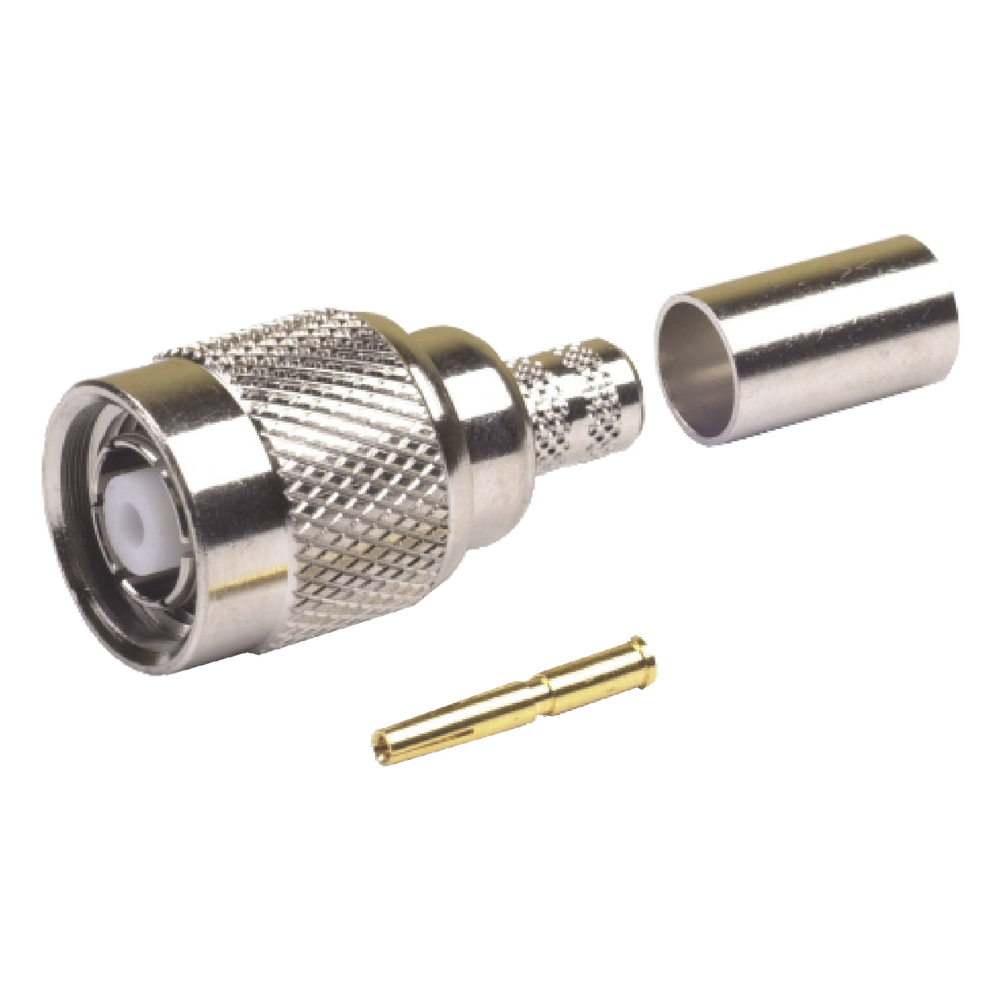 Conector TNC Macho Inverso de Anillo Plegable para Cables LMR-240, RG-8/X, Níquel/ Oro/ Teflón