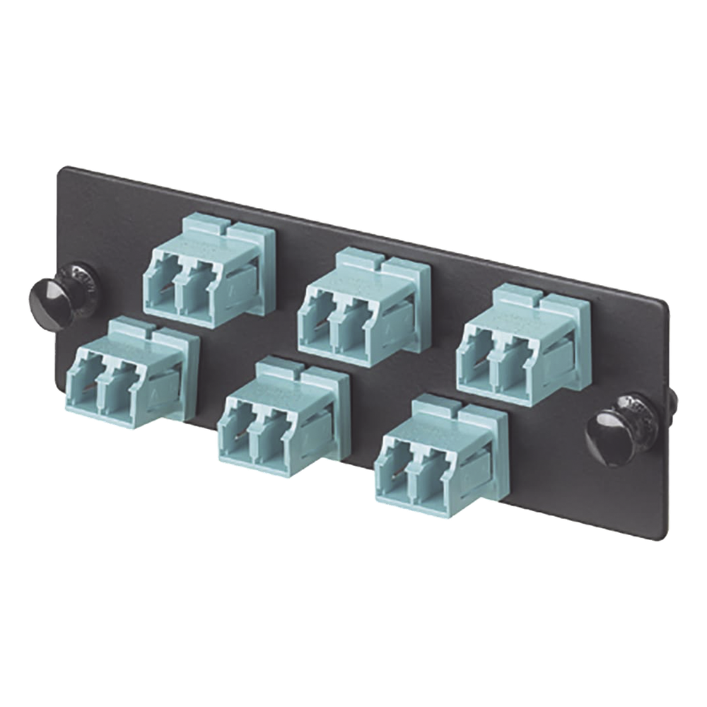 Placa Acopladora de Fibra Optica FAP, Con 6 Conectores LC Duplex (12 Fibras), Para Fibra Multimodo OM3/OM4, Color Aqua