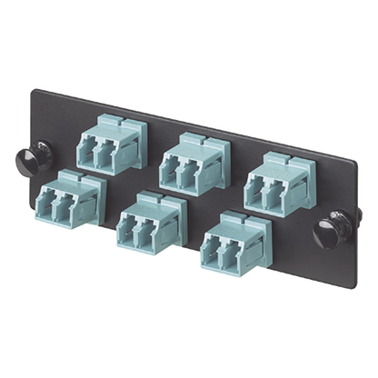 Placa Acopladora de Fibra Optica FAP, Con 6 Conectores LC Duplex (12 Fibras), Para Fibra Multimodo OM3/OM4, Color Aqua
