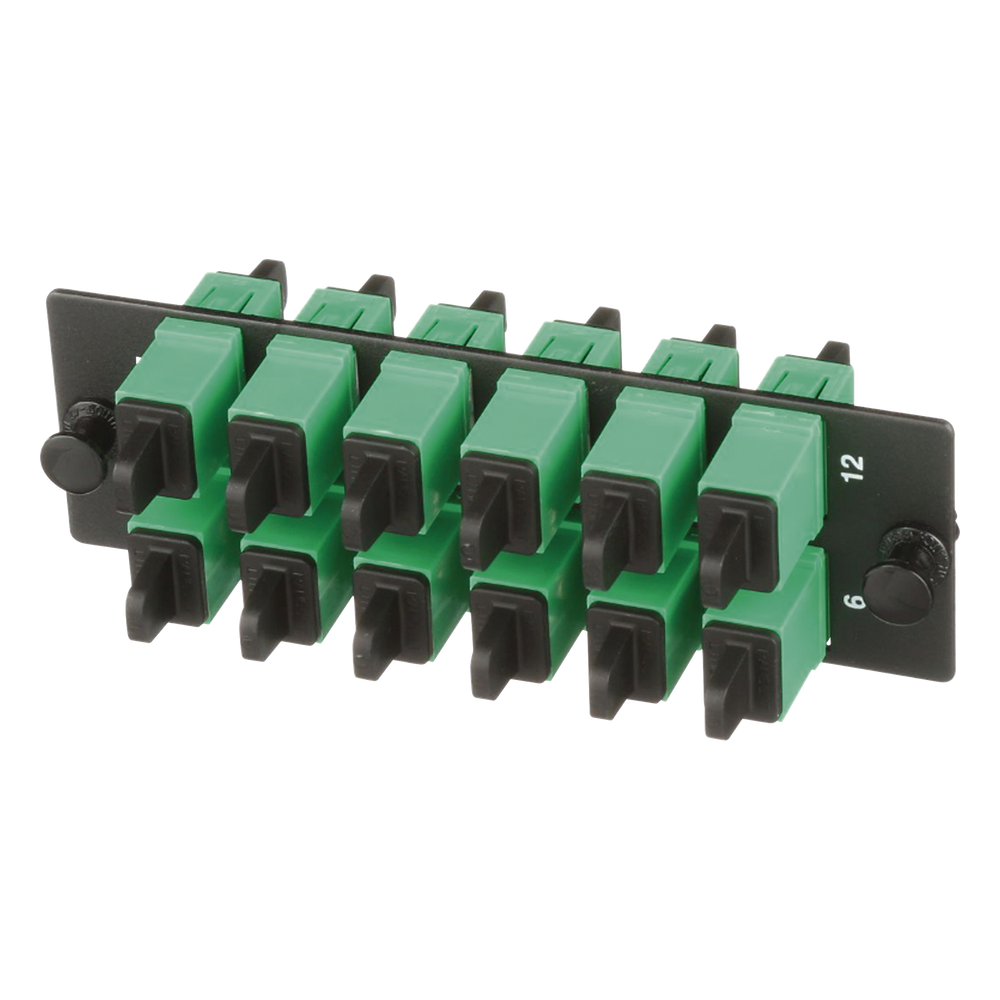 Placa Acopladora de Fibra Optica FAP, Con 12 Conectores SC/APC (12 Fibras), Para Fibra Monomodo OS1/OS2, Color Verde