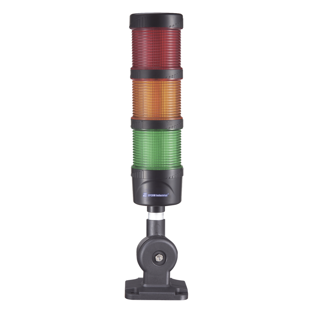 Torre LED Indicadora de estado de 3 niveles color Rojo, Ámbar y Verde, con Buzzer integrado a 85 dB, a 110-240 VCA con Montaje incluido de 60 mm de