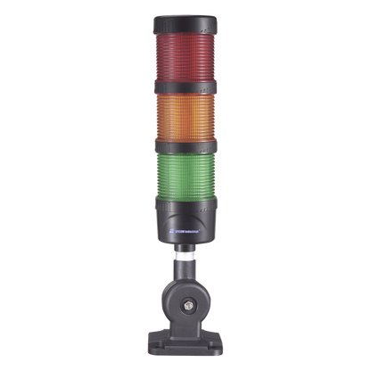 Torre LED Indicadora de estado de 3 niveles color Rojo, Ámbar y Verde, con Buzzer integrado a 85 dB, a 110-240 VCA con Montaje incluido de 60 mm de