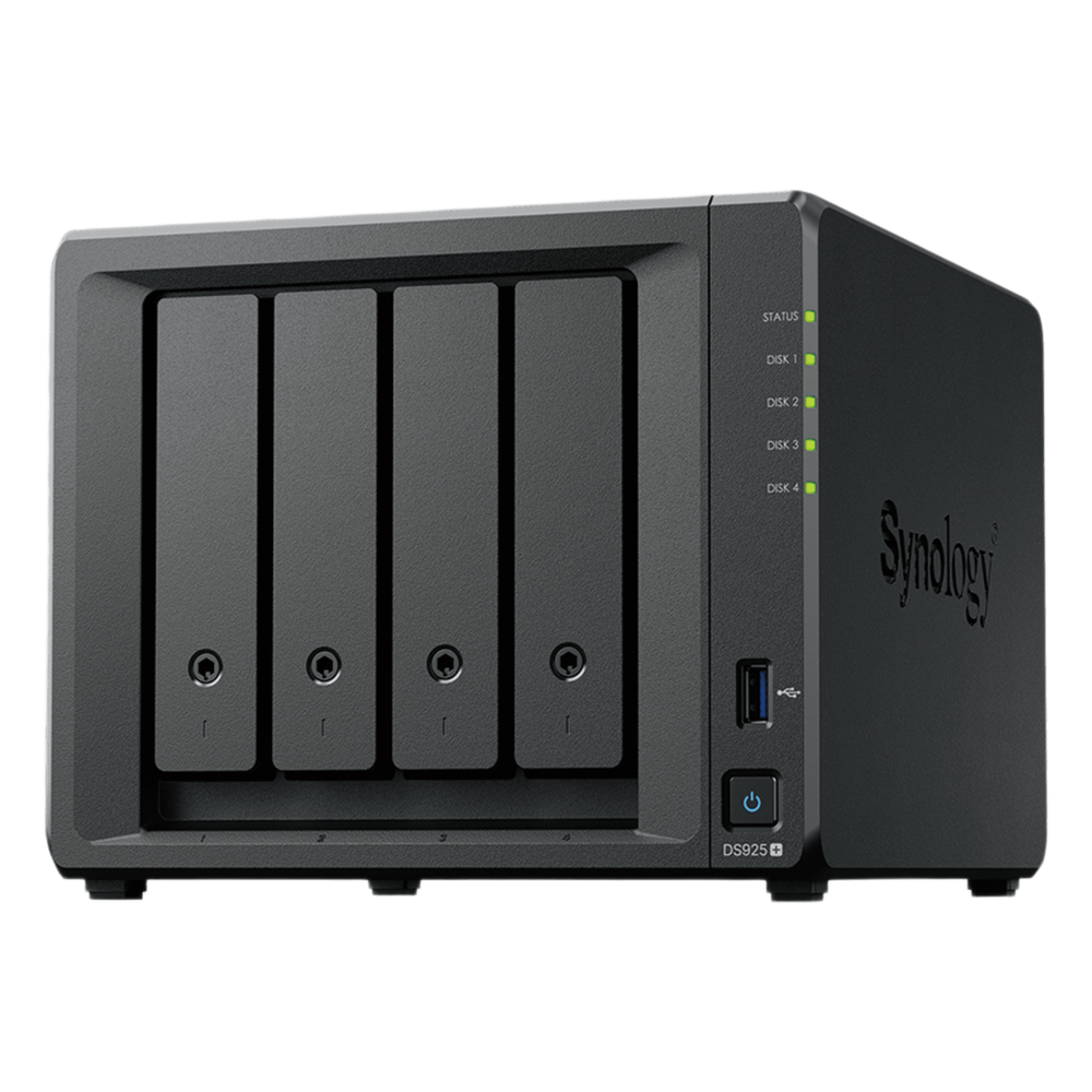 NAS DiskStation DS925+ | 4 Bahías | Expandible a 9 Bahías | 2 Puertos 2.5GbE | 2 Ranuras M.2 NVMe | AMD Ryzen V1500B | 4 GB DDR4 ECC | Hasta 565 MB/s