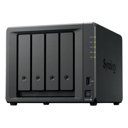 NAS DiskStation DS925+ | 4 Bahías | Expandible a 9 Bahías | 2 Puertos 2.5GbE | 2 Ranuras M.2 NVMe | AMD Ryzen V1500B | 4 GB DDR4 ECC | Hasta 565 MB/s