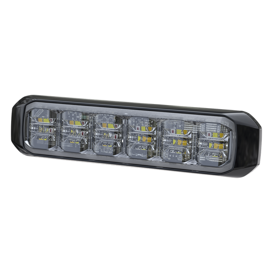 Luz Auxiliar de 18 LED, Tricolor Rojo/Blanco/Azul, Lente Transparente, Bisel Negro, SAE