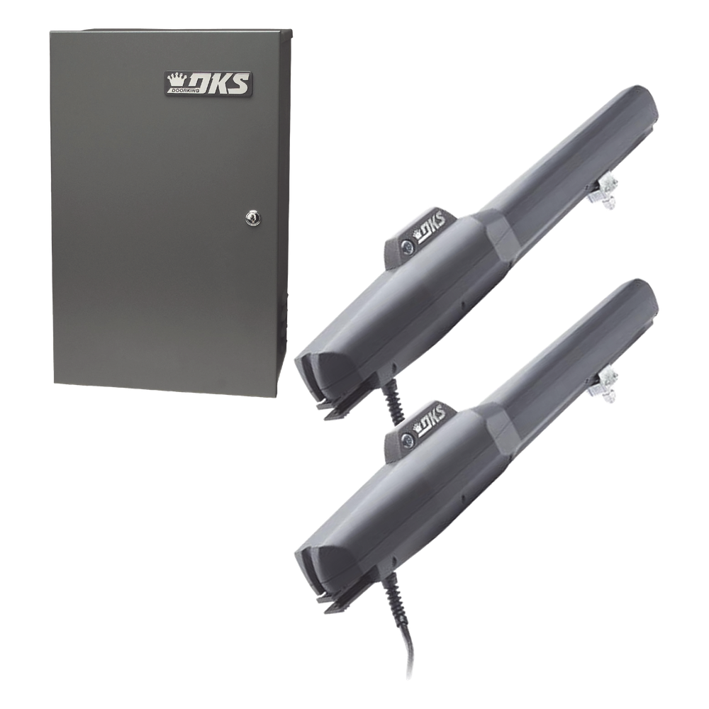 Kit de Operadores Abatibles 6006 de Doorking / Para Puertas de Hasta 5.5 Metros / Soporta Respaldo de Baterias