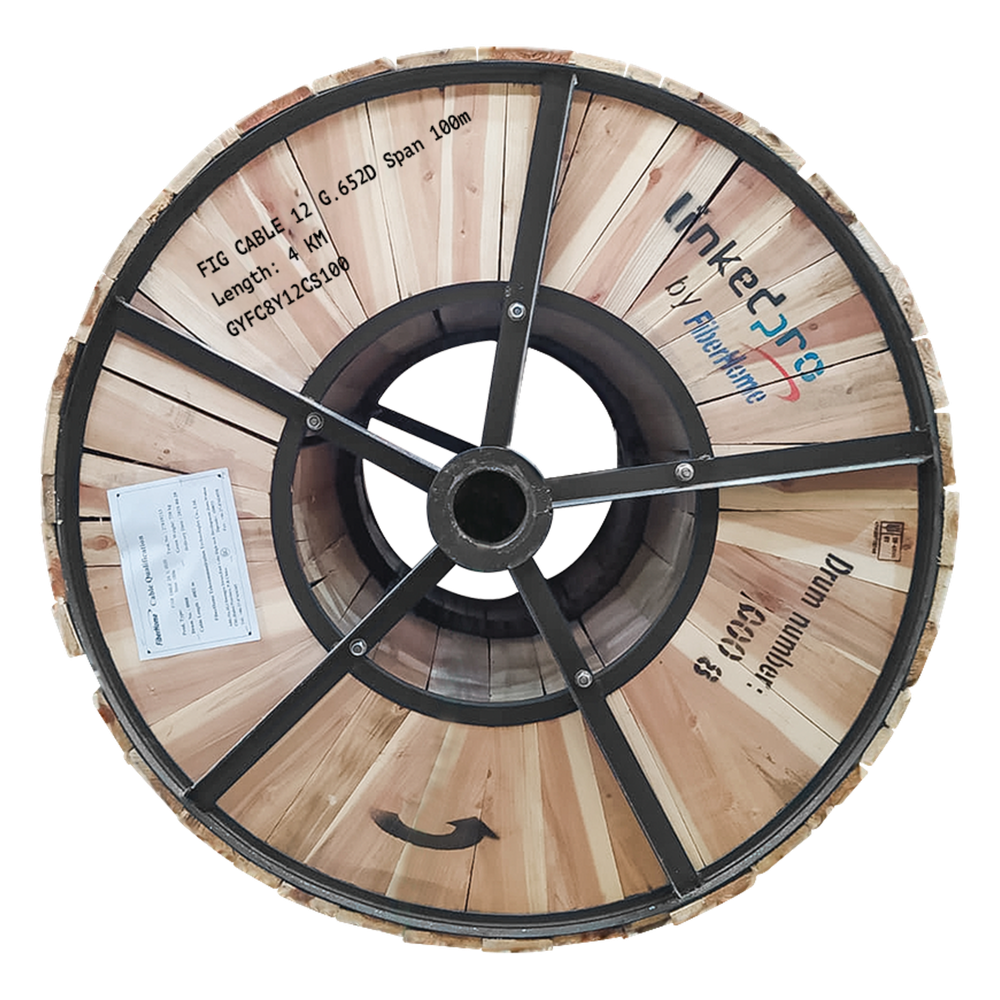 Carrete de 4 km de Fibra Óptica Aérea Figura 8 G.652D, Monomodo de 12 Hilos, Exterior, Span 100, Loose Tube