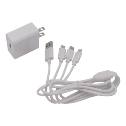 Cargador de pared USB de 5 Vcc 2A / Multi-puertos / USB-C / Micro USB / Tipo C / Lightning (iPhone) / Extensión de cable 1.2 metros