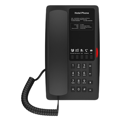 Teléfono IP Hotelero Wi-Fi 6 / 2 Líneas SIP / Doble Banda 2.4/5 GHz / 5 Teclas Programables / Puerto USB-A / PoE 802.3af / Diseño Negro