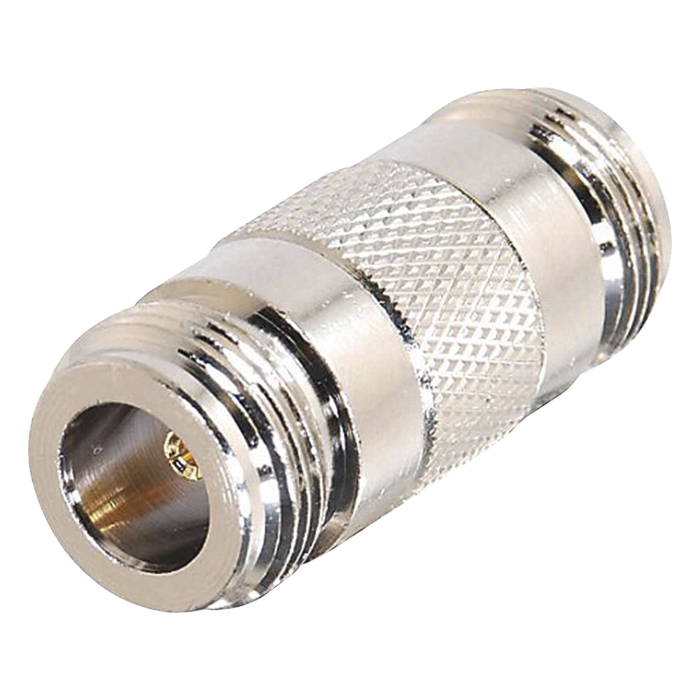 Adaptador Barril en Linea para 50 Ohm, de Conector N Hembra a N Hembra, Plata/ Oro/ Teflón