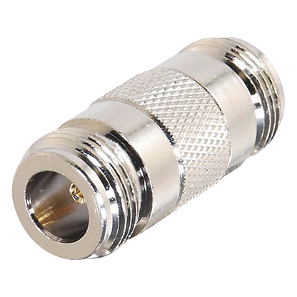 Adaptador Barril en Linea para 50 Ohm, de Conector N Hembra a N Hembra, Plata/ Oro/ Teflón